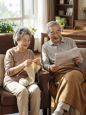 JPG 편집이미지 노년 행복 거실 가족 모션 손자 주택 함께함 웃음 일상 실버라이프 소파 노부부 시간 뜨개질 신문 편안함 의료성형뷰티 편집실사 AI인물포토 AI콘텐츠 라이프스타일 부부 남자 감정 컨셉 의자 관계 표정 성인 취미 건물 라이프 간행물 감각 뉴스 손주 CG 파일형식 AI포토