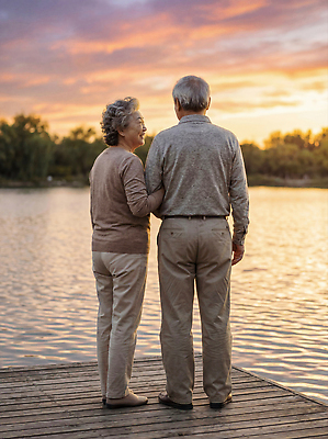 JPG 편집이미지 부부 노년 행복 호수 자연 하늘 사랑 사람 풍경 물 실버라이프 평화 노을 손잡기 노부부 일몰 명상 동행 의료성형뷰티 편집실사 AI인물포토 AI콘텐츠 자연요소 라이프스타일 커플 감정 컨셉 모션 성인 CG 생태계 파일형식 AI포토