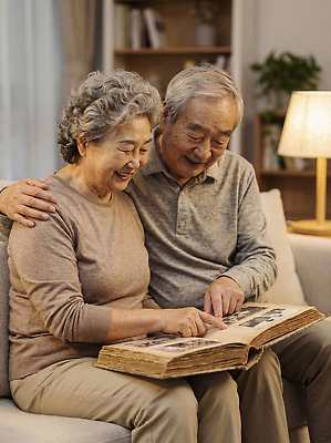 JPG 편집이미지 부부 노년 행복 가족 함께함 이야기 미소 실버라이프 소파 노부부 시간 추억 저녁 앨범 즐거움 의료성형뷰티 편집실사 AI인물포토 AI콘텐츠 라이프스타일 커플 감정 컨셉 의자 관계 표정 성인 야간 CG 파일형식 AI포토