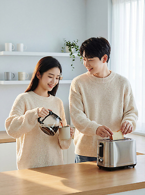 JPG 편집이미지 커플 커피 신혼부부 함께함 따뜻함 요리 두명 일상 주방 분위기 아침식사 준비 토스트 소통 의료성형뷰티 홈카페 편집실사 부부 음료 빵 컨셉 관계 사람 라이프 식사 카페 CG 신혼 파일형식