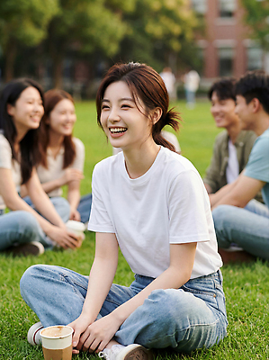 JPG 편집이미지 공원 여자 남자 모션 자연 날씨 이야기 웃음 앉기 여름 친구 모임 자유 즐거움 여대생 소통 의료성형뷰티 편집실사 AI인물포토 AI콘텐츠 계절 공공시설 감정 대학생 컨셉 관계 표정 사람 CG 생태계 파일형식 AI포토