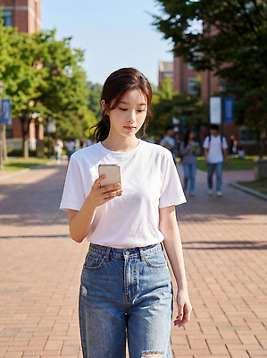 JPG 주간 나무 편집이미지 학생 모션 거리 여러명 건물 일상 여름 스마트폰 걷기 시간 대학교 여대생 소통 의료성형뷰티 편집실사 AI인물포토 AI콘텐츠 자연요소 식물 건축물 계절 여자 대학생 다수 컨셉 학교 사람 라이프 핸드폰 스마트기기 CG 파일형식 AI포토