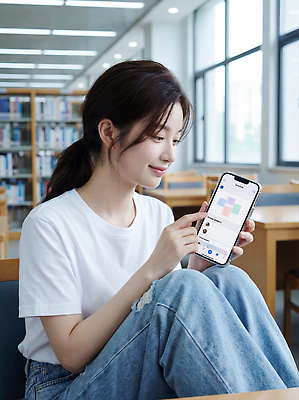 JPG 편집이미지 학생 여자 실험 앉기 책 스마트폰 학습 스크린 도서관 읽기 체크표시 여대생 소통 주소록 의료성형뷰티 편집실사 AI인물포토 AI콘텐츠 교육 대학생 컨셉 모션 사람 핸드폰 스마트기기 CG 확인 파일형식 AI포토