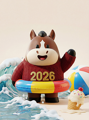 JPG 편집이미지 캐릭터 인형 파도 컬러 놀이 아이스크림 새해 수영장 해변 물 여름 장난감 즐거움 말띠 튜브 2026년 편집3D 병오년 붉은말 붉은말캐릭터 AI컴퓨터그래픽 AI콘텐츠 자연요소 계절 감정 바다 디저트 3D 십이지신 말_동물 연도 말캐릭터 파일형식