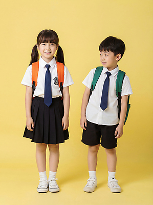 JPG 편집이미지 여자 교육 남자 교복 어린이 가방 반바지 배낭 학교 남매 친구 치마 소풍 노란색 즐거움 의료성형뷰티 편집실사 잡화 옷 감정 컬러 바지 가족 관계 하의 사람 야외활동 CG 파일형식