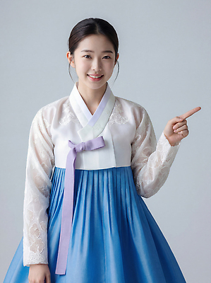 한국전통 전통 손 기념일 아시아 사람 손짓 내부 전통의상 CG 파일형식 여자 모델 한복 포즈 손가락 방향 가리킴 실내 촬영 백그라운드 옷 한국 문화 편집실사 편집이미지 JPG 의료성형뷰티 명절