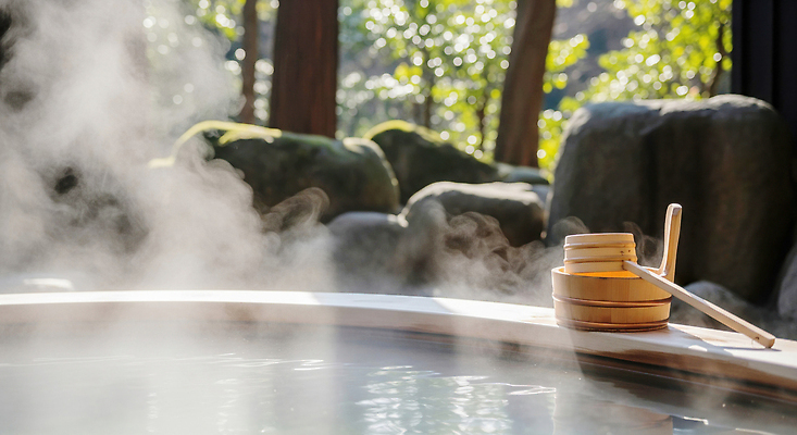 자연요소 식물 계절 컨셉 잎 휴식 태양 온천 스파 감각 CG 생태계 파일형식 수증기 나무 자연 햇빛 편안함 물 풍경 감정 산책 나뭇잎 편집실사 편집이미지 JPG 겨울 노천온천