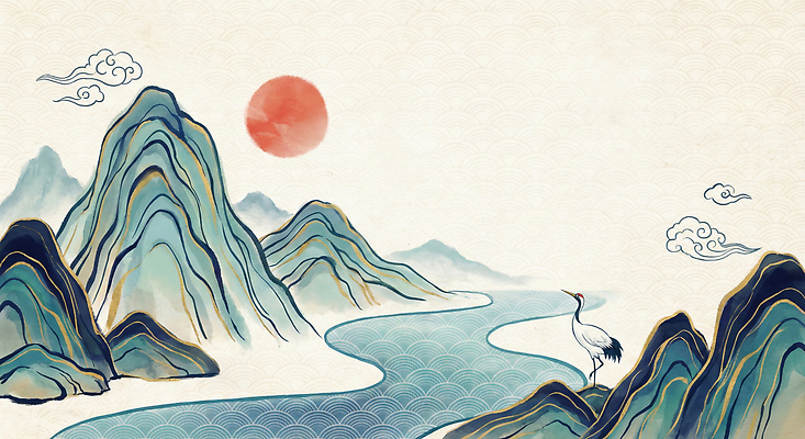 자연요소 동물 전통 기념일 조류 문화예술 노을 동양화 생태계 파일형식 자연 산 강 백로 태양 풍경 고요 하늘 물 컬러 그림 한국화 미술 환경 일러스트 국내일러스트 JPG 일출 산수화 명절 새해