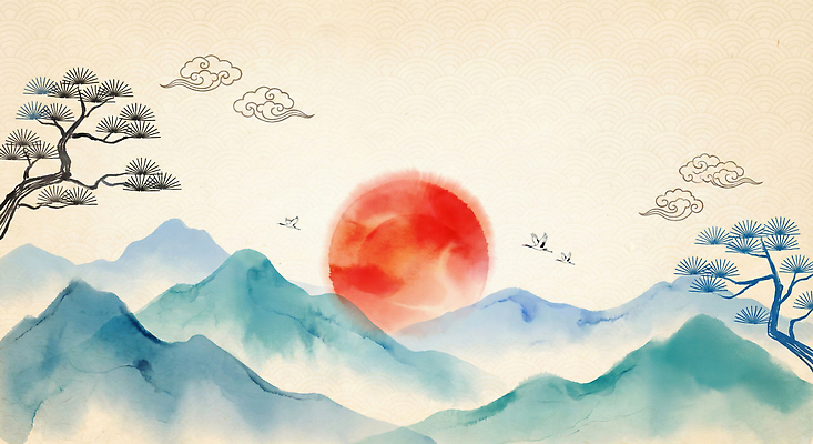 모양 식물 전통 시선 기념일 문화예술 노을 동양화 생태계 파일형식 구름_자연 나무 풍경 자연 수채화 하늘 지평선 일출 생명 컬러 조화 미술 구름모양 응시 한국화 일러스트 국내일러스트 JPG 산수화 명절 새해