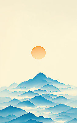 JPG 명절 컬러 일러스트 자연 하늘 아침 수채화 새해 산 풍경 파란색 태양 일출 일몰 공간 원형 저녁 그림 조화 뷰티풀 산맥 국내일러스트 AI일러스트 AI콘텐츠 주간 자연요소 도형 전통 기념일 노을 야간 생태계 파일형식