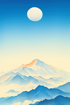 JPG 주간 명절 야경 일러스트 자연 하늘 날씨 새해 산 풍경 파란색 일출 맑음 일몰 달 저녁 높이 그림 지평선 조화 산맥 국내일러스트 AI일러스트 AI콘텐츠 자연요소 전통 기념일 컬러 노을 야간 생태계 파일형식 풍경_경치