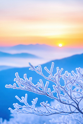 JPG 편집이미지 겨울 자연 하늘 아침 새해 산 눈꽃 풍경 파란색 빛 태양 일출 얼음 안개 나뭇가지 차가움 이미지편집 AI포토 AI콘텐츠 주간 자연요소 나무 계절 컬러 날씨 눈_날씨 노을 생태계 파일형식