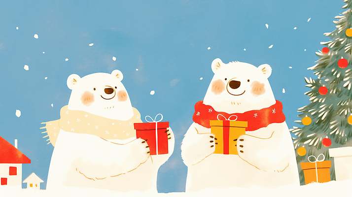 JPG 나무 동물 캐릭터 컬러 크리스마스 겨울 일러스트 곰 모션 주택 선물 사랑 미술 친구 부모 크리스마스트리 축제 기쁨 즐거움 북극곰 국내일러스트 AI일러스트 AI콘텐츠 식물 계절 기념일 감정 포유류 가족 관계 문화예술 건물 파일형식