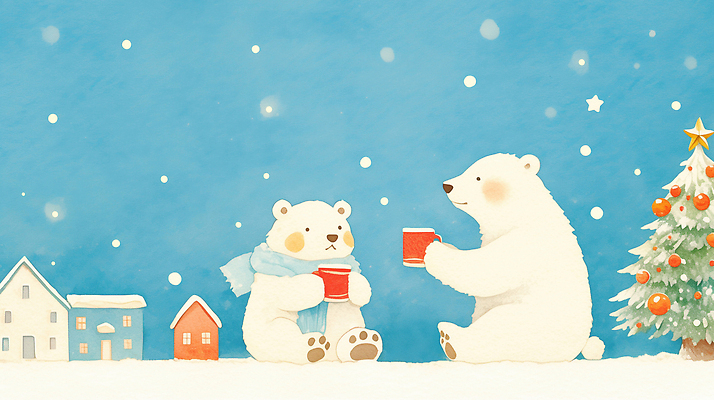 JPG 나무 동물 음료 컬러 백그라운드 크리스마스 겨울 일러스트 곰 산 주택 따뜻함 대화 친구 크리스마스트리 평화 산책 마시기 숲 즐거움 북극곰 장면 국내일러스트 AI일러스트 AI콘텐츠 식물 계절 기념일 감정 컨셉 포유류 관계 모션 휴식 말하기 건물 파일형식
