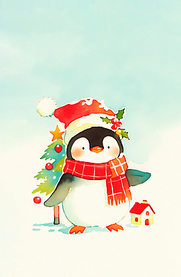 JPG 나무 동물 행복 컬러 크리스마스 겨울 일러스트 가족 주택 장식 크리스마스트리 귀여움 축제 펭귄 아기펭귄 겨울풍경 국내일러스트 AI일러스트 AI콘텐츠 식물 계절 기념일 감정 새끼 컨셉 관계 조류 풍경 건물 파일형식