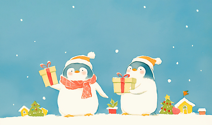 JPG 나무 식물 행복 크리스마스 겨울 일러스트 산타모자 가족 주택 선물 장식 친구 크리스마스트리 정원 축제 기쁨 구경 펭귄 조경 놀기 국내일러스트 AI일러스트 AI콘텐츠 모자_잡화 계절 기념일 감정 관계 모션 조류 건물 파일형식
