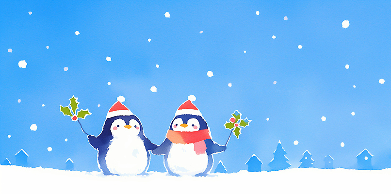 JPG 나무 동물 손 감정 크리스마스 두마리 겨울 일러스트 장식 세트 크리스마스트리 스카프 휴일 설치류 펭귄 흰눈 겨울풍경 국내일러스트 AI일러스트 AI콘텐츠 식물 계절 기념일 2 조류 눈_날씨 풍경 신체부위 목도리 파일형식