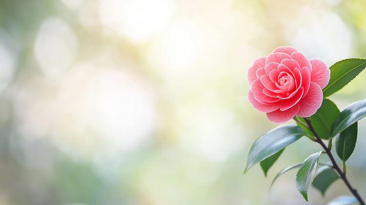 식물 계절 꽃 컬러 한국 CG 생태계 파일형식 AI콘텐츠 분홍색 나무 자연 꽃잎 잎 백그라운드 빛 줄기 뷰티풀 편집이미지 편집실사 JPG 제주도 동백 겨울 AI포토