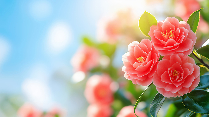 식물 계절 꽃 컬러 한국 감각 CG 생태계 파일형식 AI콘텐츠 봄 자연 하늘 정원 뷰티풀 포근함 분홍색 꽃잎 생명 조화 편집이미지 편집실사 JPG 제주도 동백 겨울 AI포토