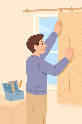 손 남자 겨울 일러스트 창문 가정 주택 실내 미소 생활 장식 인테리어 상자 방 도구 공구 작업 커튼 편안함 난방기 안전수칙 주말 난방 설치 홀로라이프 국내일러스트 AI파일 라이프스타일 디자인 계절 표정 안전 사람 내부 건물 신체부위 감각 난방용품 파일형식 벡터