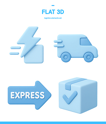 PSD 아이콘 디자인 그래픽 파란색 3D아이콘 상자 운송업 표현 번개 배송 체크표시 택배 속도 물류 방전 산업 컬러 날씨 확인 파일형식