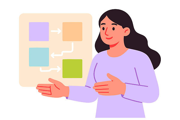 도형 교육 컬러 일러스트 비즈니스 모션 커뮤니케이션 아이디어 설명 사람 손짓 자료 정보 작업 프레젠테이션 전달 서류판 이해 방식 국내일러스트 AI파일 컨셉 사무용품 파일형식 벡터