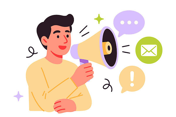 디자인 남자 감정 상징 일러스트 비즈니스 모션 커뮤니케이션 대화 사람 그래픽 확성기 소리 정보 표현 메시지 전달 소통 기능 음성 국내일러스트 AI파일 컨셉 말하기 파일형식 벡터