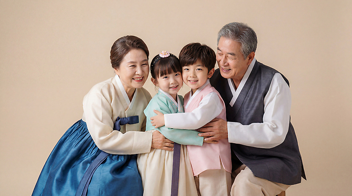 한국전통 전통 기념일 감정 아시아 관계 안기 표정 사람 내부 전통의상 CG 파일형식 가족 한국 포옹 실내 웃음 행복 순간 문화 세대 사랑 따뜻함 편집이미지 편집실사 JPG 어린이 한복 명절 의료성형뷰티