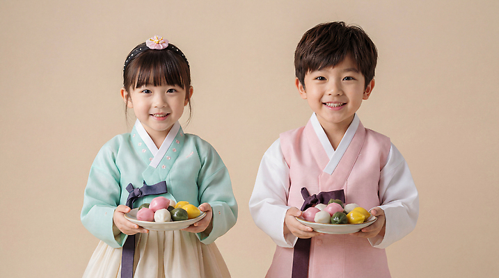 한국전통 전통 식기 여자 기념일 남자 아시아 어린이 관계 표정 사람 전통의상 CG 파일형식 한복 떡 접시 백그라운드 웃음 이벤트 한국 문화 음식 소년 소녀 가족 편집이미지 편집실사 JPG 명절 의료성형뷰티