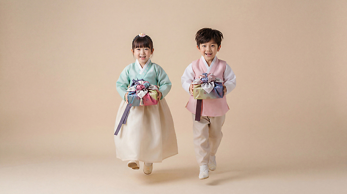 한국전통 전통 기념일 감정 아시아 모션 표정 사람 전통의상 CG 파일형식 한복 어린이 선물 달리기 웃음 한국 문화 즐거움 편집이미지 편집실사 JPG 명절 의료성형뷰티