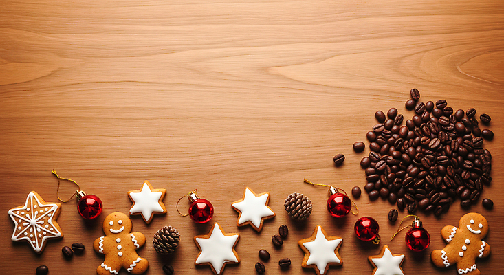 자연요소 나무 식물 계절 기념일 커피 음료 음식 가구 디저트 CG 파일형식 크리스마스 쿠키 탁자 장식 원두 별 소나무 껍질 디자인 겨울 편집이미지 JPG 편집실사