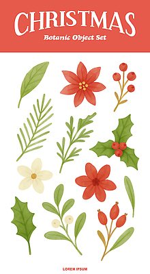 나무 식물 기념일 꽃 잎 크리스마스 생태계 파일형식 포인세티아 겨우살이 나뭇잎 장식 줄기 자작나무 크리스마스장식 자연 풍경 그림 디자인 PSD 국내일러스트 일러스트 수채화