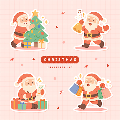 캐릭터 기념일 감정 컬러 크리스마스 관계 표정 종 파일형식 벡터 산타클로스 크리스마스트리 장식 선물 초인종 기쁨 계절 축제 모션 가족 연말 초록색 빨간색 즐거움 웃음 행복 일러캐릭터 AI파일 일러스트