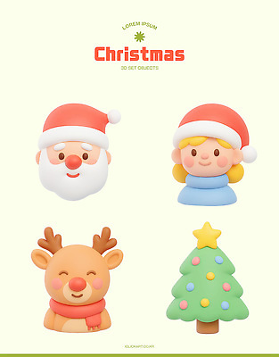 계절 기념일 크리스마스 장신구 사슴 사람 3D 파일형식 산타클로스 루돌프 크리스마스트리 캐릭터 어린이 장식 겨울 축제 동물 앞치마 머리띠 컬러 PSD 편집3D 편집이미지 이벤트