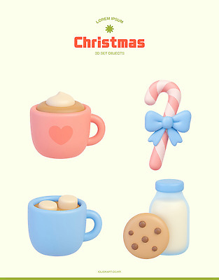 식기 계절 기념일 음식 컨셉 디저트 유제품 3D 파일형식 크리스마스 컵 우유 쿠키 크림 귀여움 컬러 장식 설계 디지털 PSD 편집3D 편집이미지 이벤트 겨울