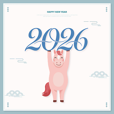 문자 컨셉 농업 포유류 이벤트 공휴일 새해인사 말_동물 연도 서비스 파일형식 벡터 2026년 새해 기념사진 클라우드서비스 축하 숫자 백그라운드 농장 동물 해피뉴이어 귀여움 연휴 기념일 컬러 디자인 AI파일 일러스트 국내일러스트 병오년 타이포그라피 붉은말