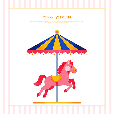 PSD 어린이 분홍색 컬러 일러스트 모션 놀이 풍경 취미 장식 놀이공원 말_동물 놀이기구 승차 즐거움 천막 회전목마 놀기 국내일러스트 감정 포유류 사람 테마파크 파일형식