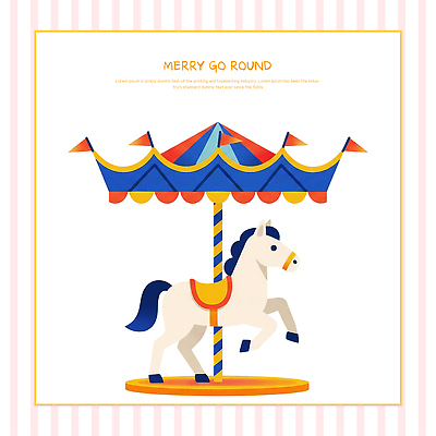 PSD 어린이 컬러 일러스트 놀이 지붕 풍경 파란색 주황색 놀이공원 흰색 시간 말_동물 놀이기구 즐거움 소음 회전목마 방문객 국내일러스트 감정 포유류 사람 소리 테마파크 파일형식