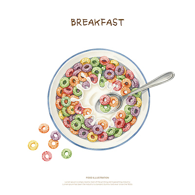 PSD 그릇 음식 컬러 백그라운드 일러스트 식탁 주방용품 아침 요리 숟가락 식사 우유 아침식사 시리얼 먹기 밝은색 국내일러스트 주간 식기 생활용품 모션 탁자 유제품 수저 파일형식