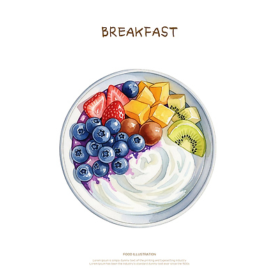 PSD 과일 일러스트 식탁 딸기 아침 디저트 키위 식사 신선 맛 아침식사 블루베리 망고 요거트 건강식 과일샐러드 국내일러스트 주간 음식 컨셉 탁자 유제품 샐러드 열대과일 파일형식