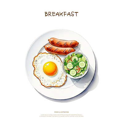 PSD 그릇 접시 음식 채소 일러스트 재료 아침 건강 요리 계란 식사 샐러드 소시지 아침식사 계란요리 밥상 식사준비 국내일러스트 주간 식기 탁자 알 가공식품 준비 파일형식