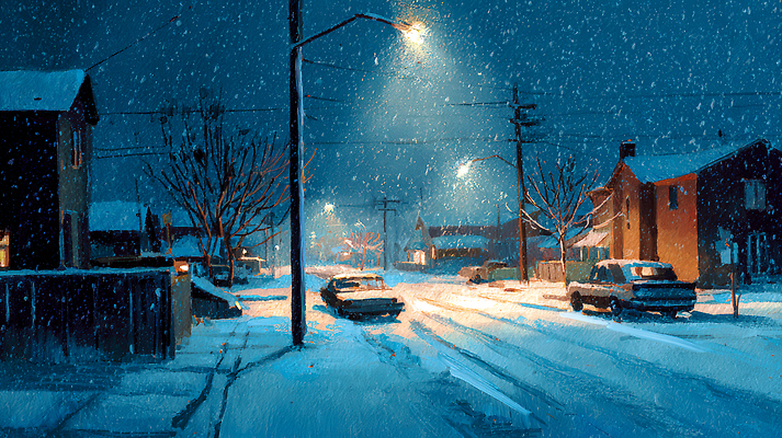 JPG 나무 도로 겨울 가로등 일러스트 날씨 조명 거리 주택 풍경 얼음 고요 전선 차가움 저녁 주차 국내일러스트 자연요소 식물 계절 공공시설 길 교통시설 건물 야간 파일형식