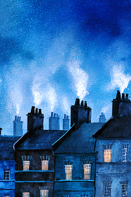 JPG 나무 벽 겨울 일러스트 촛불 창문 하늘 지붕 기와 사람 풍경 빛 어둠 물감 도시 연기 저녁 주택가 국내일러스트 식물 계절 초 미술도구 야간 파일형식