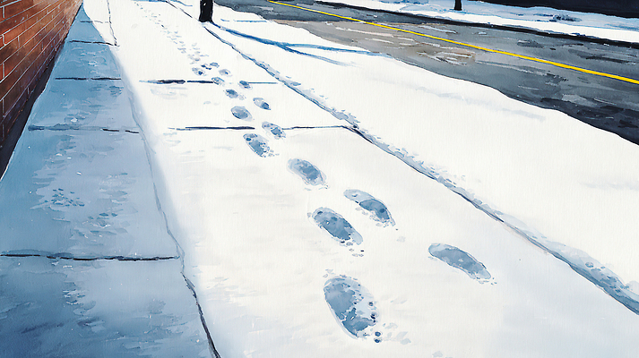 JPG 시선 길 겨울 일러스트 날씨 거리 거리풍경 야외 산책 도시 인도 발자국 흔적 길찾기 쌓인눈 국내일러스트 계절 아시아 자국 휴식 풍경 파일형식