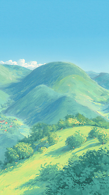 JPG 나무 여행 일러스트 자연 하늘 날씨 산 풍경 초록색 여름 파란색 소풍 마을 탐험 시골 숲 언덕 국내일러스트 AI일러스트 AI콘텐츠 식물 계절 컬러 야외활동 생태계 파일형식