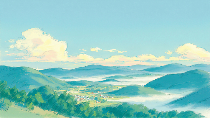 JPG 일러스트 자연 하늘 아침 날씨 산 거리 풍경 파란색 마을 고요 안개 숲 산등성이 지역 멀리 기온 경관 국내일러스트 AI일러스트 AI콘텐츠 주간 컬러 생태계 파일형식