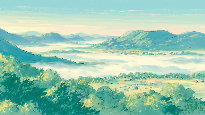 JPG 나무 감정 여행 일러스트 자연 하늘 아침 산 풍경 여름 평화 일출 계곡 안개 숲 방문 조화 풍경화 국내일러스트 AI일러스트 AI콘텐츠 주간 식물 계절 컨셉 날씨 노을 그림 생태계 파일형식