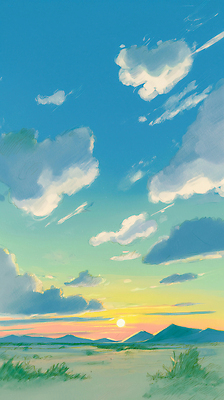 JPG 컬러 일러스트 자연 하늘 산 밝음 풍경 초원 여름 태양 일출 일몰 저녁 부드러움 산들바람 국내일러스트 AI일러스트 AI콘텐츠 자연요소 계절 바람 노을 감각 야간 생태계 파일형식