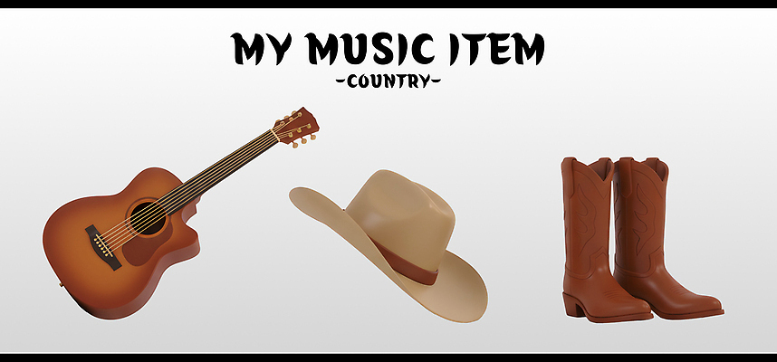 PSD 편집이미지 옷 패션 악기 음악 부츠 미술 소리 전시 기타 카우보이 오브젝트 카우보이모자 아이템 챙모자 스타일 편집3D 모자_잡화 신발 현악기 문화예술 3D 파일형식