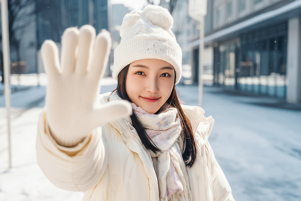 JPG 편집이미지 손 여자 겨울 거리 따뜻함 표정 웃음 손짓 소녀 카메라 흰색 겨울옷 부드러움 패딩 의료성형뷰티 편집실사 옷 계절 어린이 컬러 모션 사람 신체부위 전자제품 점퍼 감각 CG 파일형식